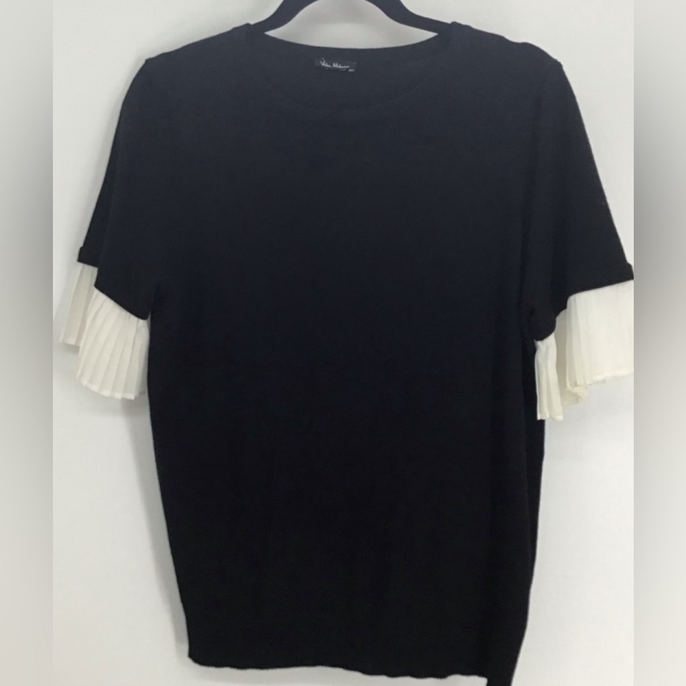 Vila Milano Black Sweater with White Pleated Flutter Sleeves